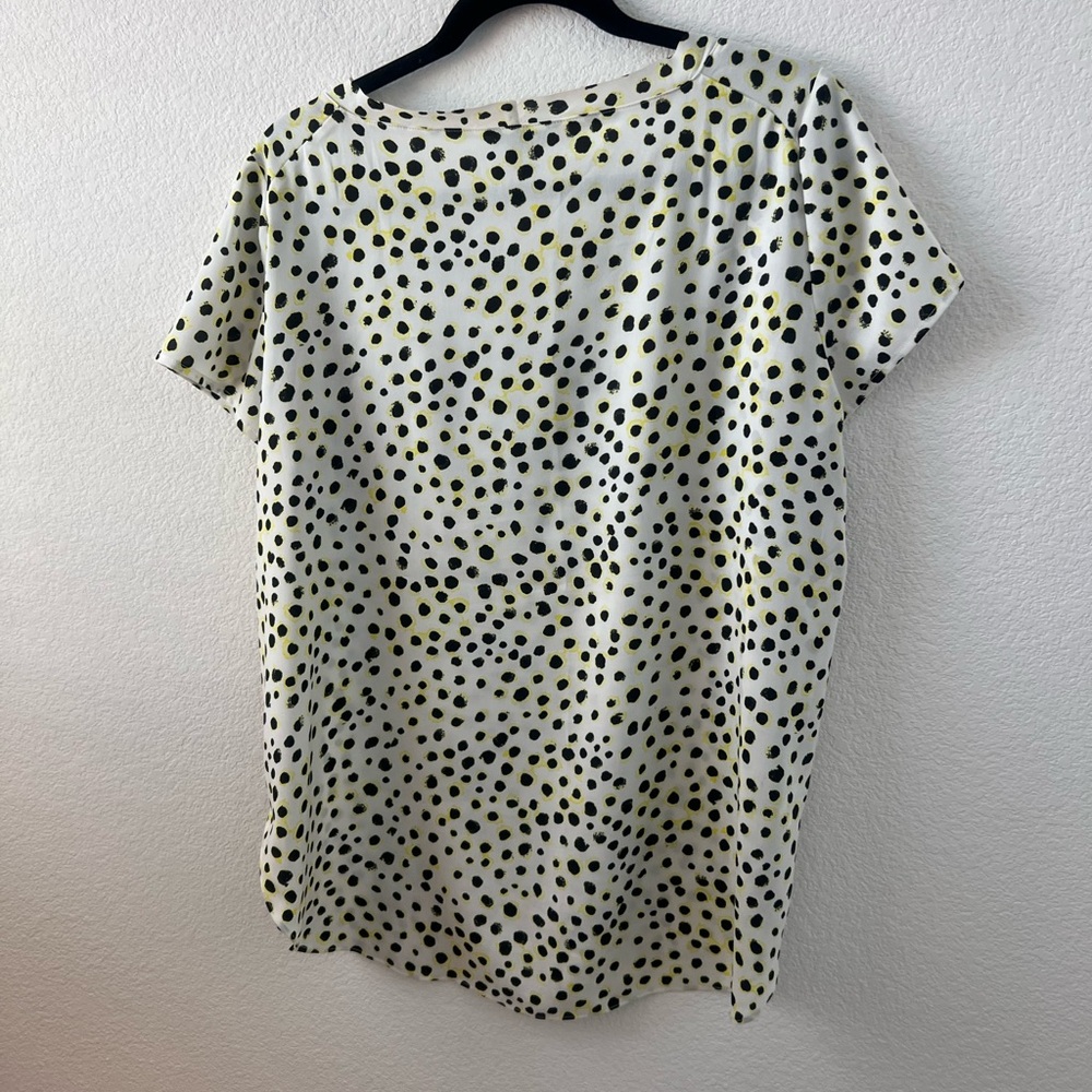 Ann Taylor White Top with Black and Neon Yellow Dots - Picture 2 of 6